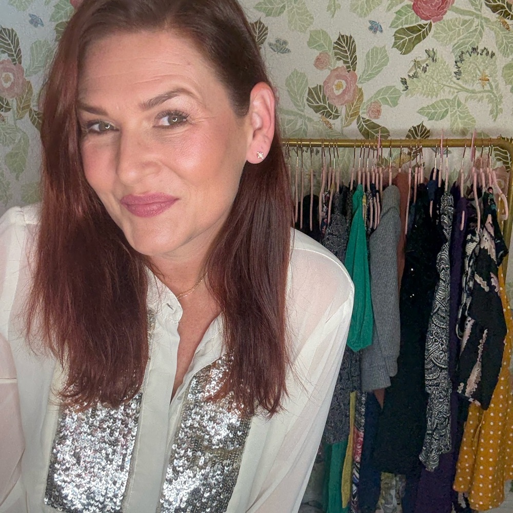 White Blouse with Silver Sequin Detail